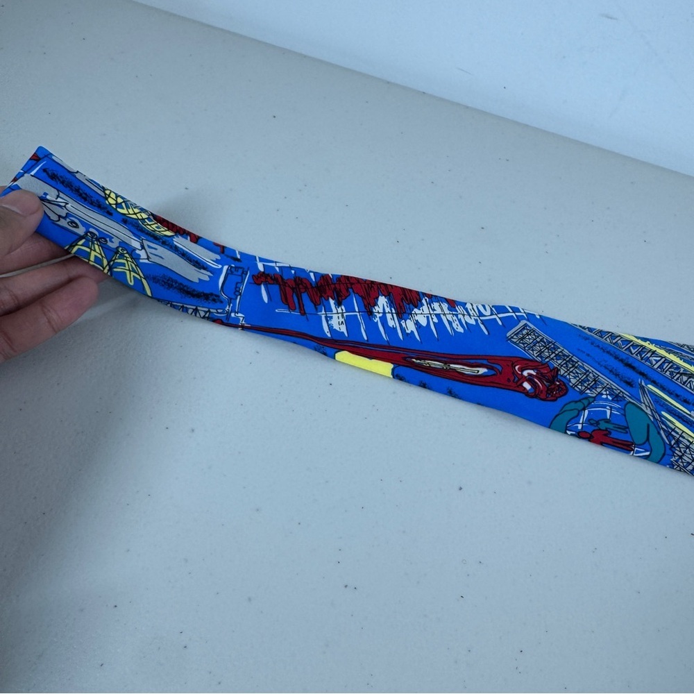 Schimberger Vienna Silk Tie Blue Novelty Architecture Designer Necktie Preppy - Picture 13 of 14